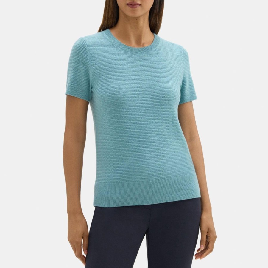 Women Theory Outlet | Short-Sleeve Sweater In Cashmere Light Teal