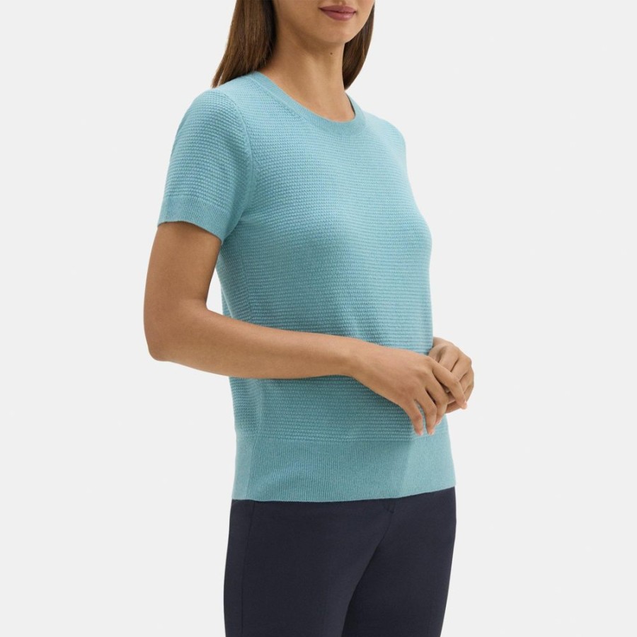 Women Theory Outlet | Short-Sleeve Sweater In Cashmere Light Teal