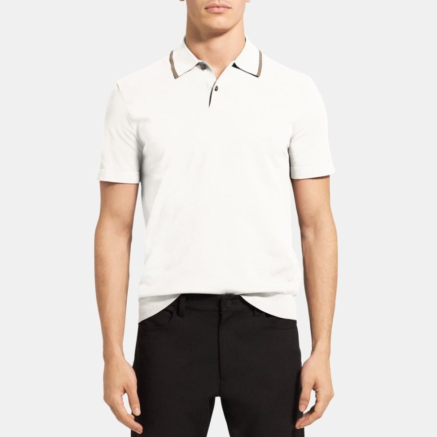 Men Theory Outlet | Polo Shirt In Stretch Viscose Knit Ivory/Gravity Mel