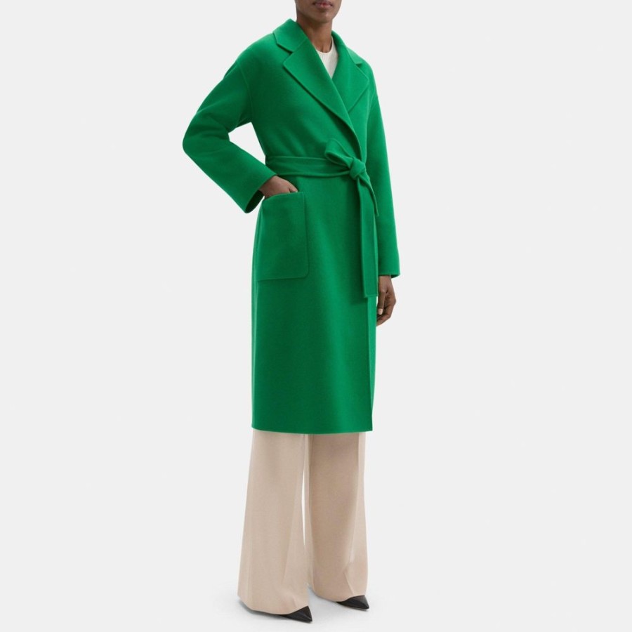 Women Theory Outlet | Robe Coat In Double-Face Wool-Cashmere Emerald