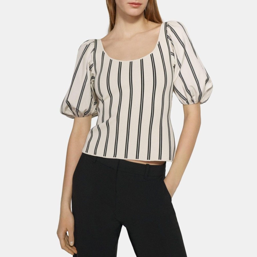 Women Theory Outlet | Puff Sleeve Top In Striped Stretch Knit Multi