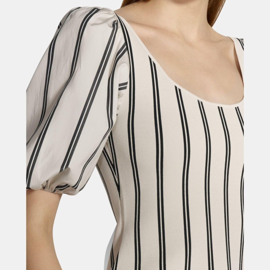 Women Theory Outlet | Puff Sleeve Top In Striped Stretch Knit Multi