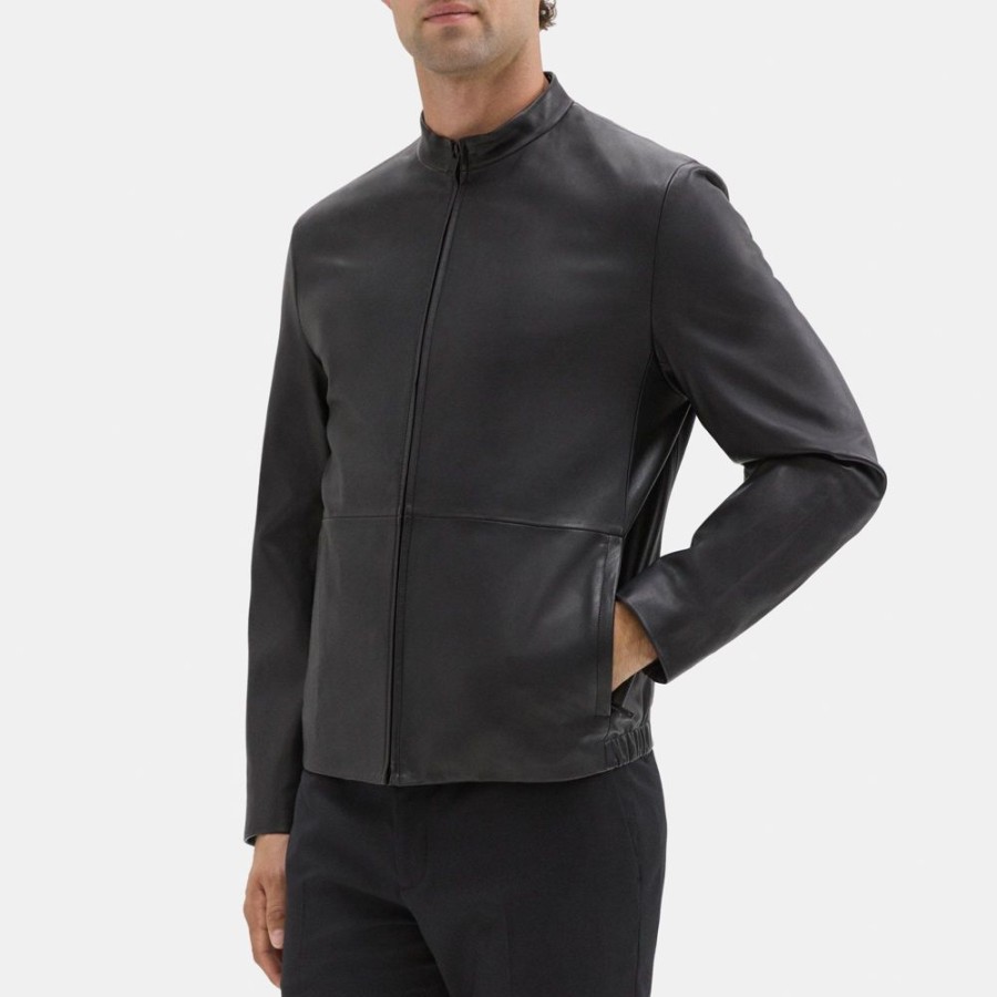 Men Theory Outlet | Zip Jacket In Leather Black