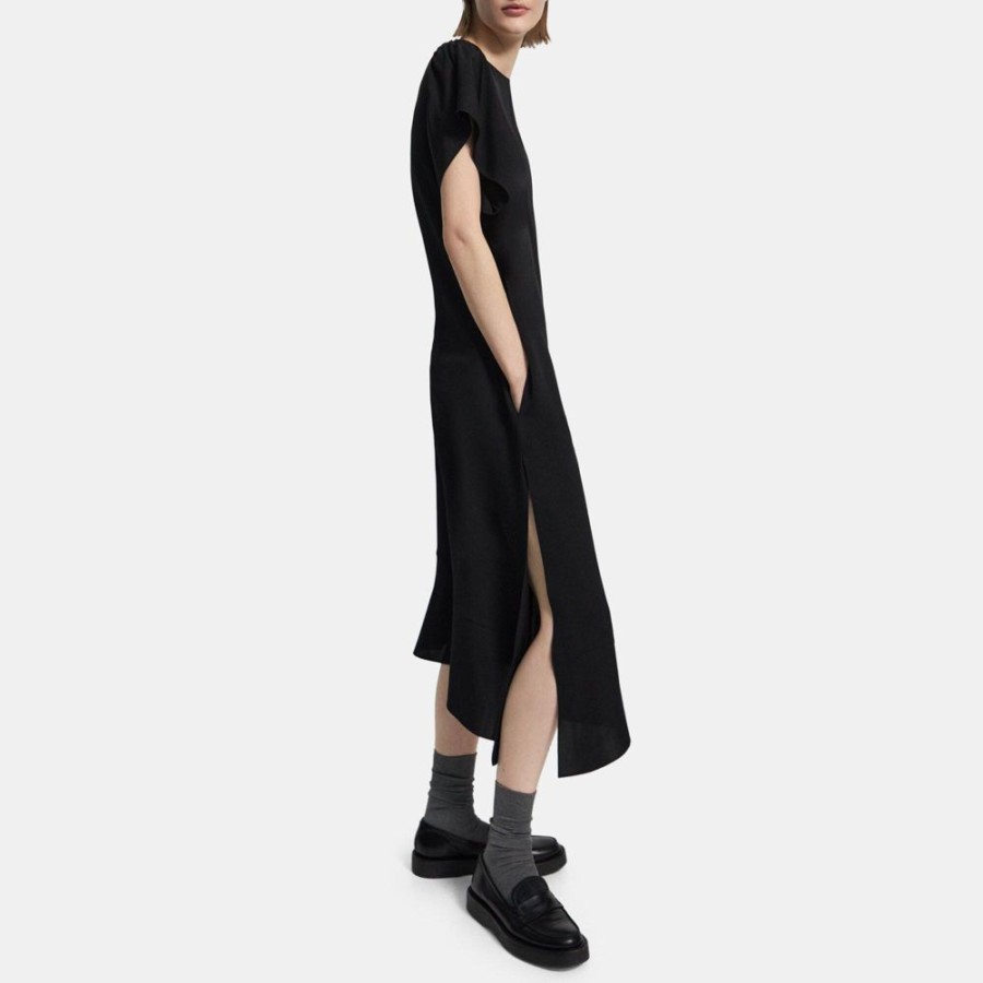 Women Theory Outlet | Asymmetrical Silk Georgette Dress Black