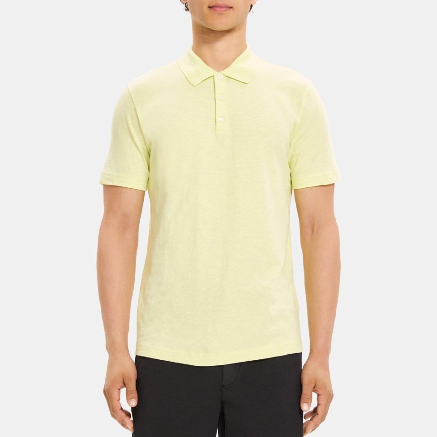 Men Theory Outlet | Bron Polo Shirt In Cosmos Slub Cotton Lime