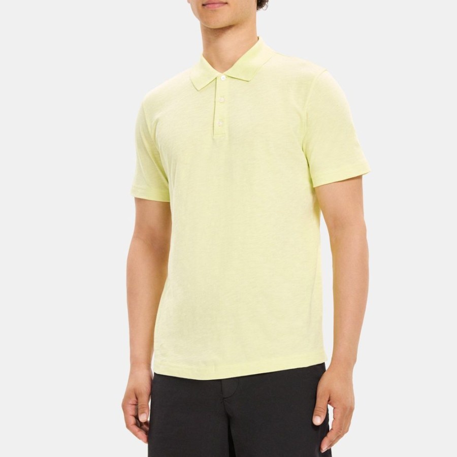 Men Theory Outlet | Bron Polo Shirt In Cosmos Slub Cotton Lime