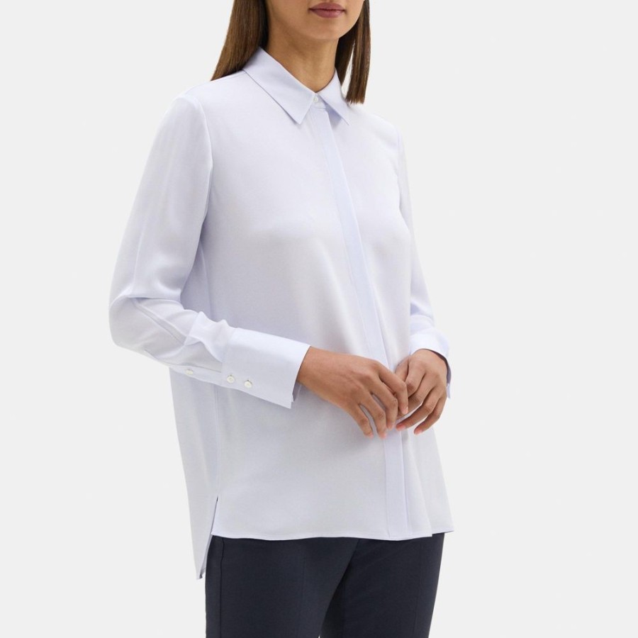 Women Theory Outlet | Relaxed Shirt In Silk Georgette Olympic