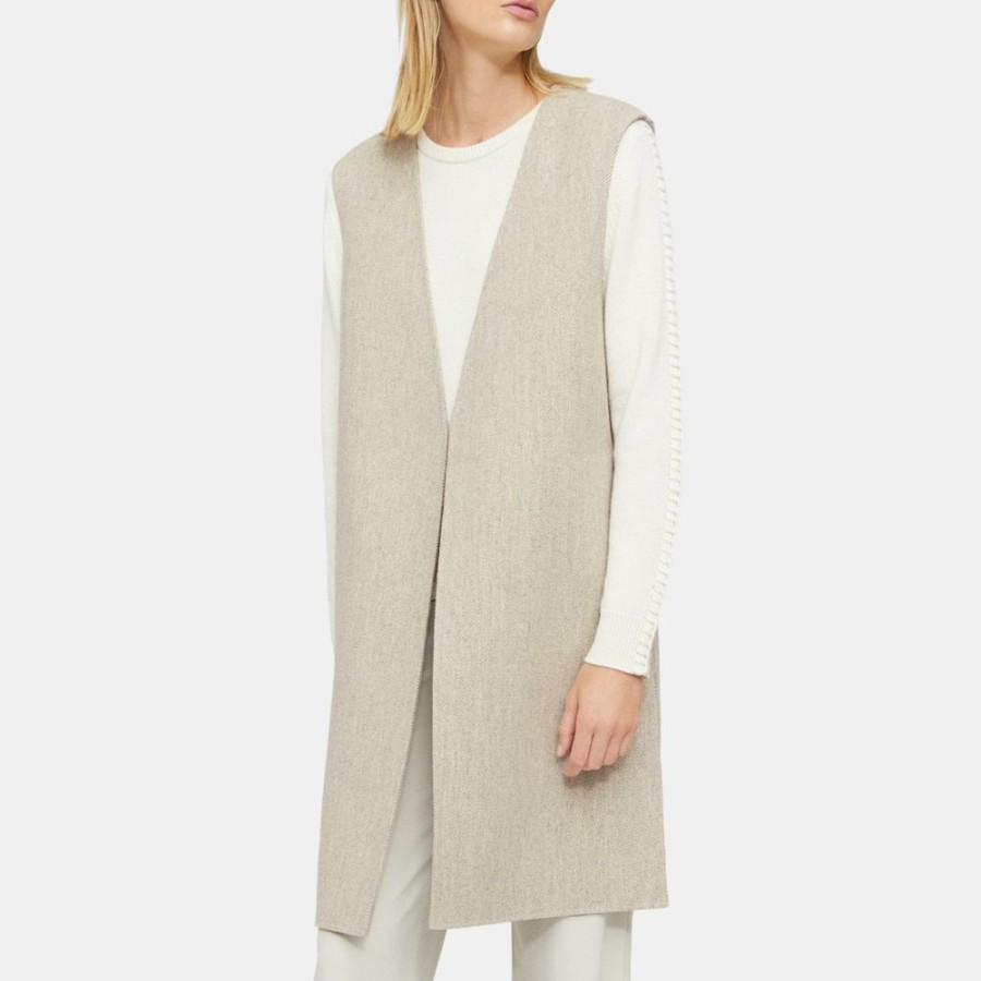 Women Theory Outlet | Relaxed Longline Vest In Double-Face Wool Twill Grey Multi