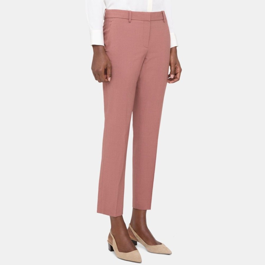 Women Theory Outlet | Classic Crop Pant In Sevona Stretch Wool Pink Coral