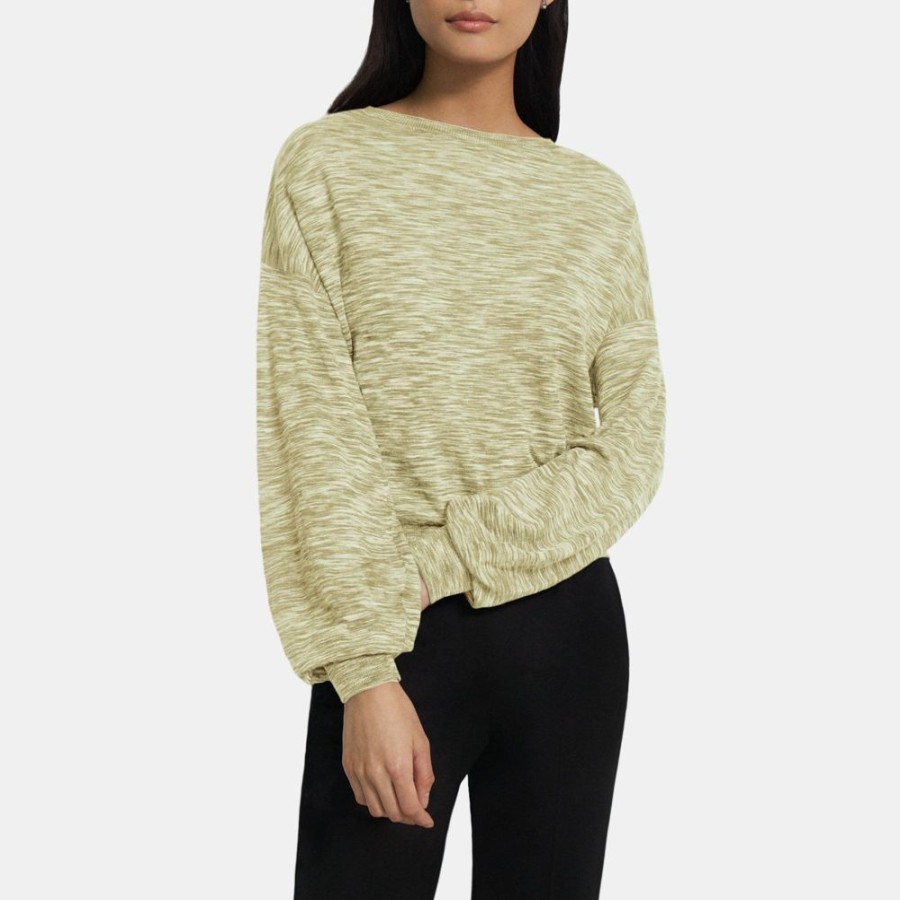 Women Theory Outlet | Volume Sleeve Sweater In Knit Linen Key Lime Multi