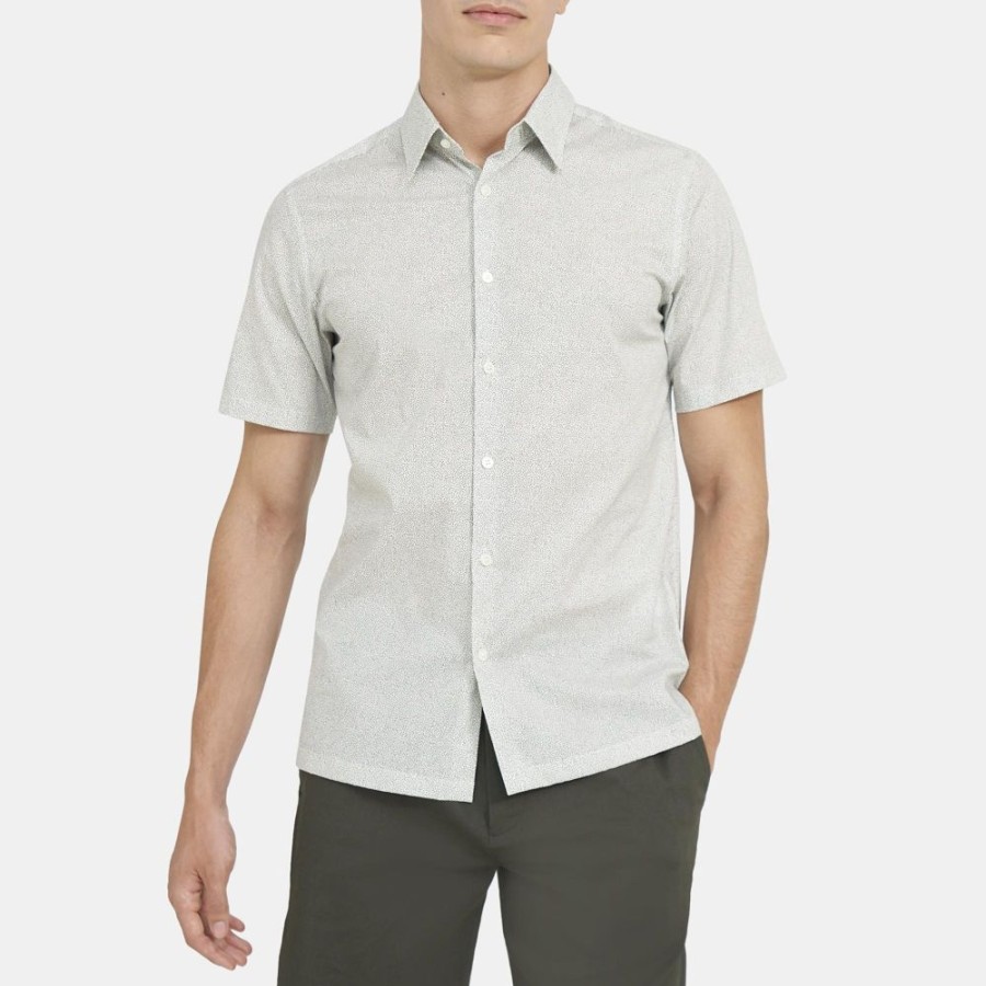 Men Theory Outlet | Standard-Fit Short-Sleeve Shirt In Printed Stretch Cotton White Multi