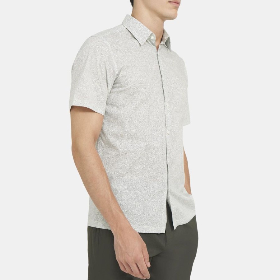 Men Theory Outlet | Standard-Fit Short-Sleeve Shirt In Printed Stretch Cotton White Multi