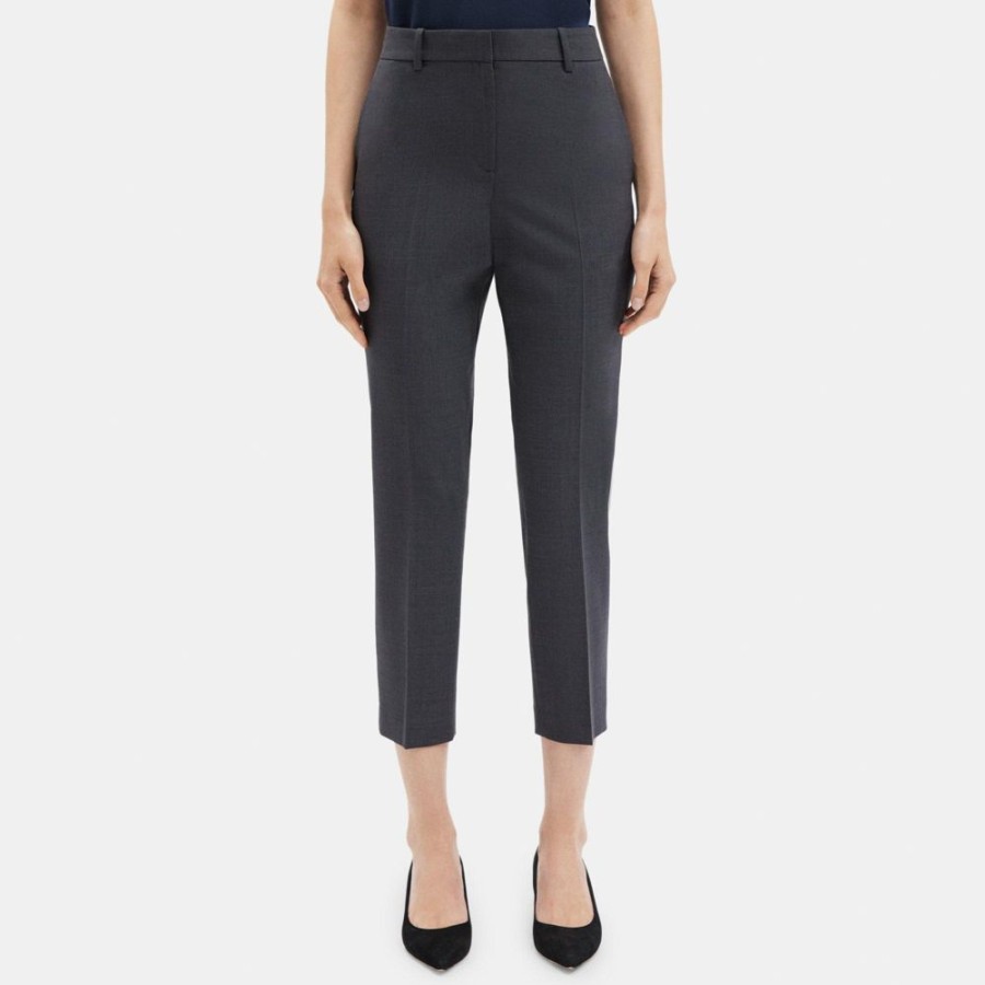 Women Theory Outlet | Slim Cropped Pant In Stretch Wool Charcoal Melange