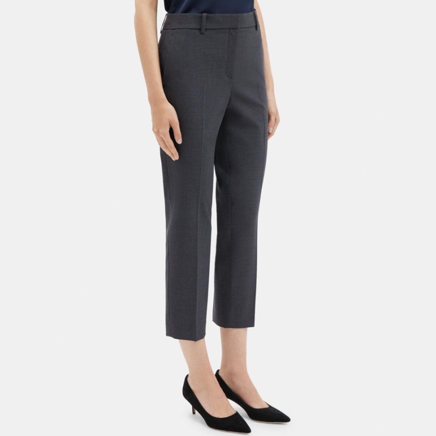 Women Theory Outlet | Slim Cropped Pant In Stretch Wool Charcoal Melange