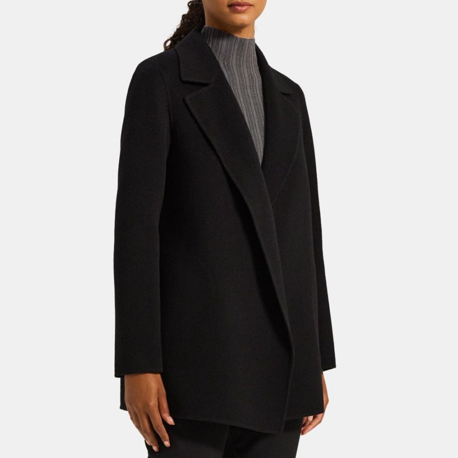 Women Theory Outlet | Open Front Coat In Double-Face Wool-Cashmere Black