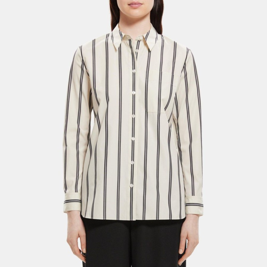 Women Theory Outlet | Menswear Shirt In Striped Cotton Poplin Multi