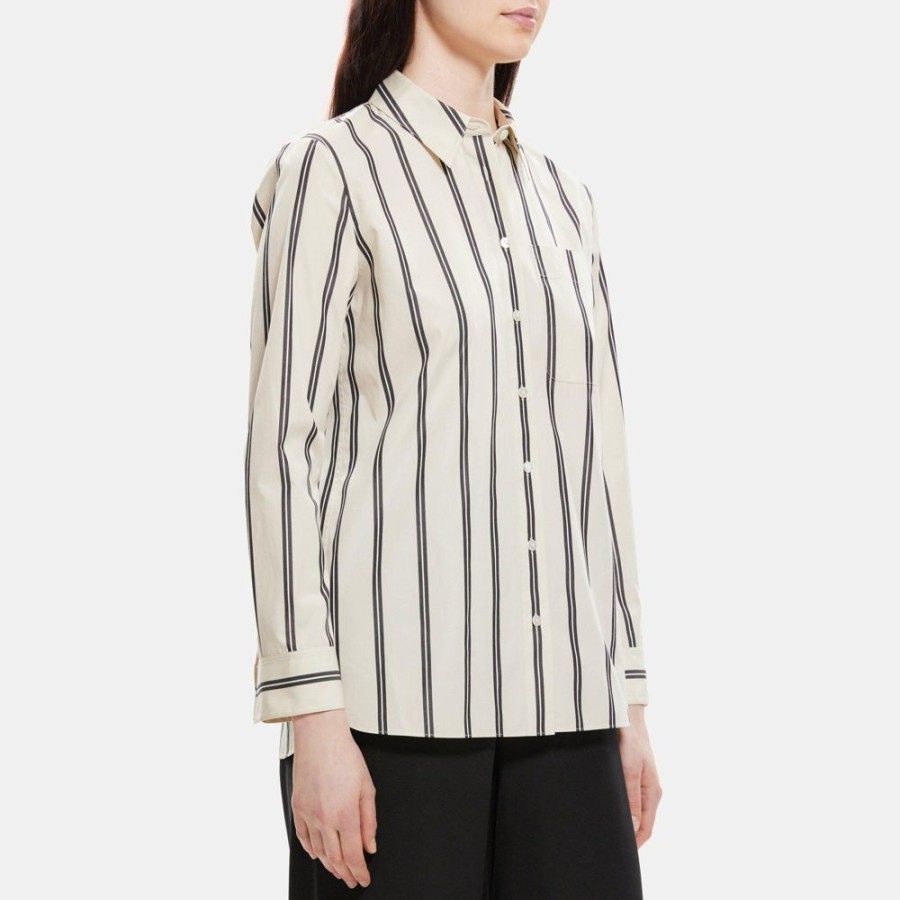 Women Theory Outlet | Menswear Shirt In Striped Cotton Poplin Multi