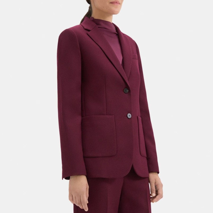 Women Theory Outlet | Classic Blazer In Wool-Blend Twill Bordeaux