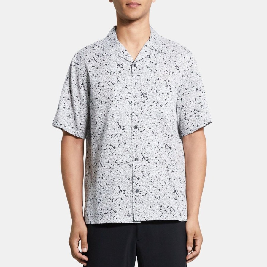 Men Theory Outlet | Noll Short-Sleeve Shirt In Floral Print Lyocell Black/White