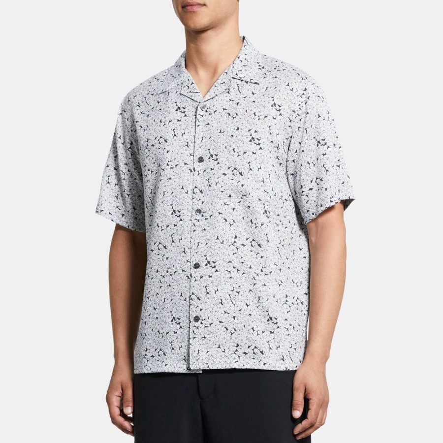 Men Theory Outlet | Noll Short-Sleeve Shirt In Floral Print Lyocell Black/White