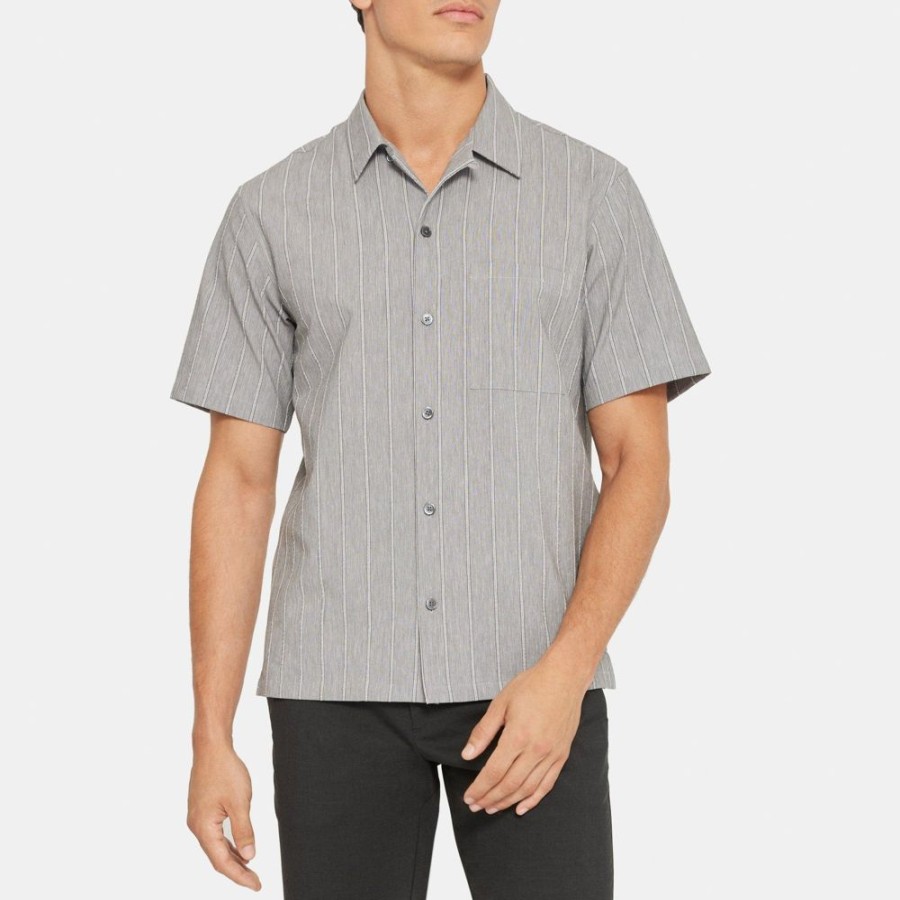 Men Theory Outlet | Camp Collar Shirt In Cotton-Blend Black/White