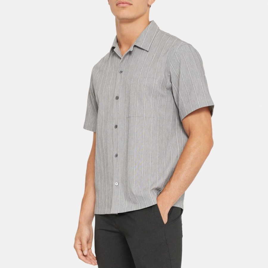 Men Theory Outlet | Camp Collar Shirt In Cotton-Blend Black/White