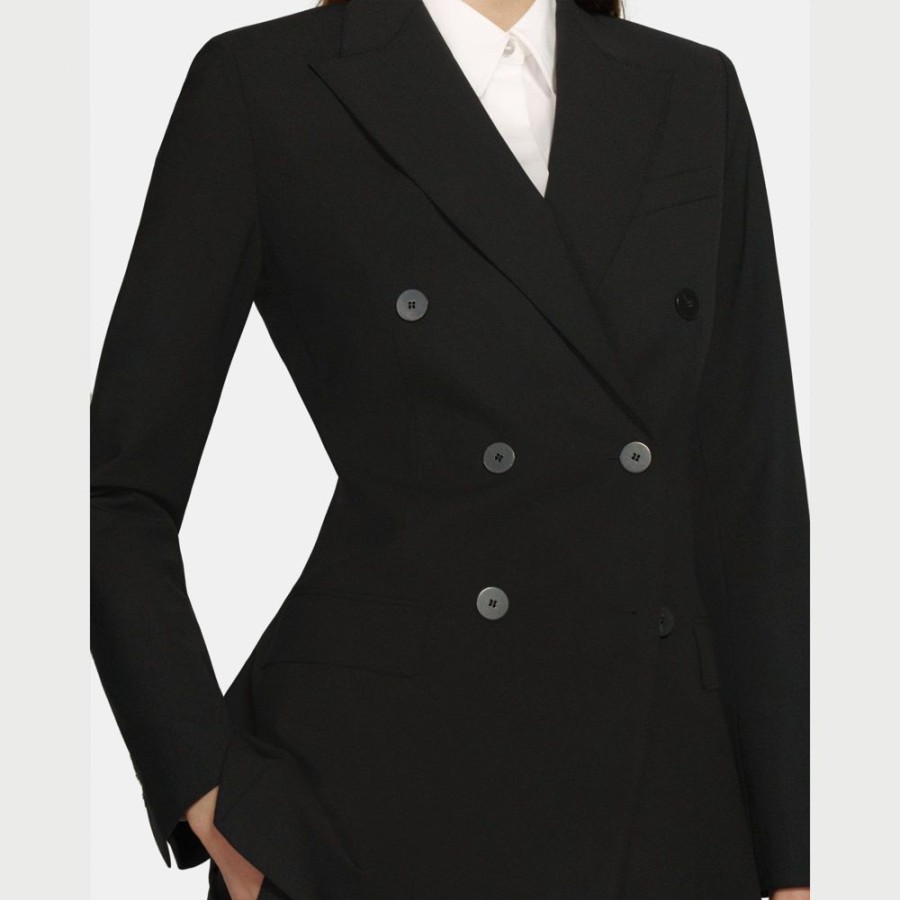 Women Theory Outlet | Double-Breasted Blazer In Stretch Wool Black