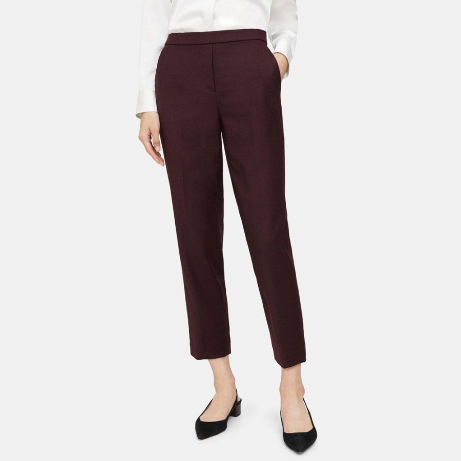 Women Theory Outlet | Slim Cropped Pull-On Pant In Wool Flannel Merlot