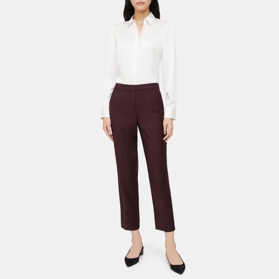 Women Theory Outlet | Slim Cropped Pull-On Pant In Wool Flannel Merlot