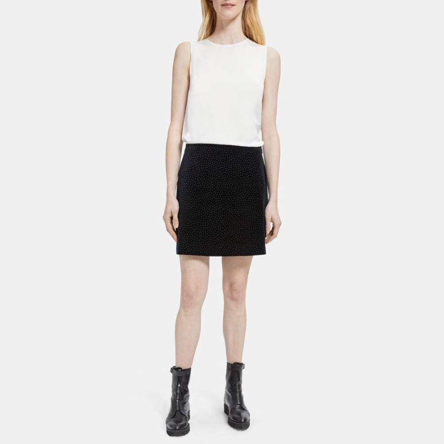 Women Theory Outlet | A-Line Mini Skirt In Polka Dot Velvet Black/White