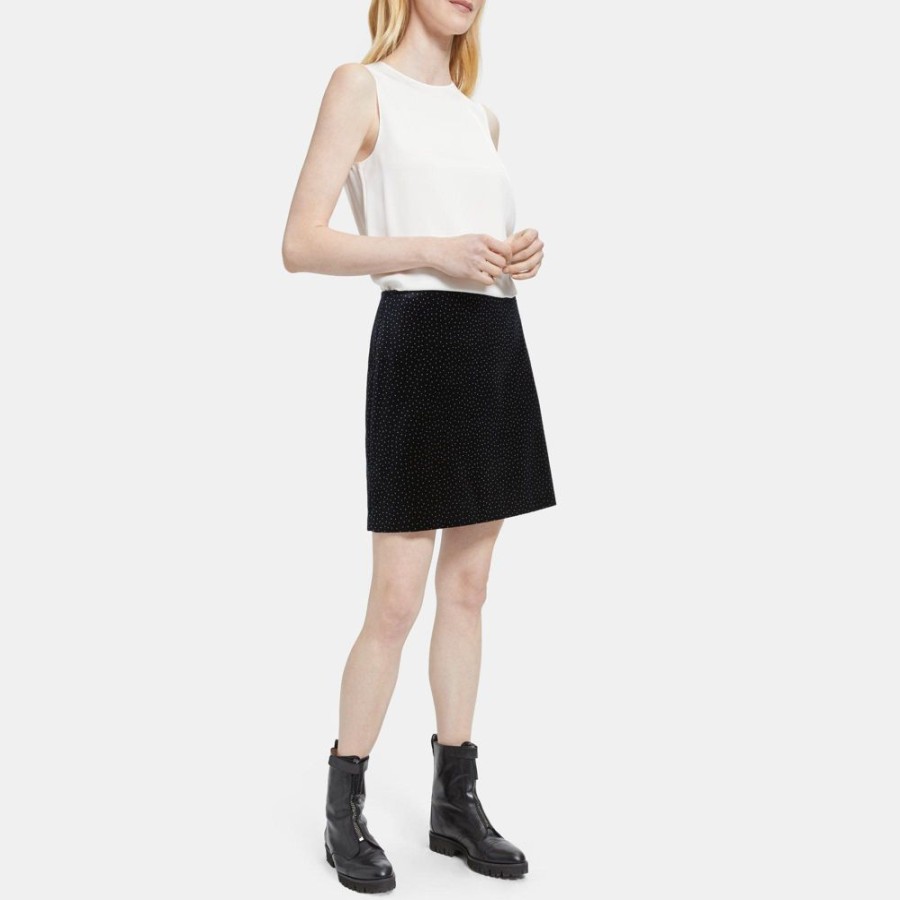 Women Theory Outlet | A-Line Mini Skirt In Polka Dot Velvet Black/White