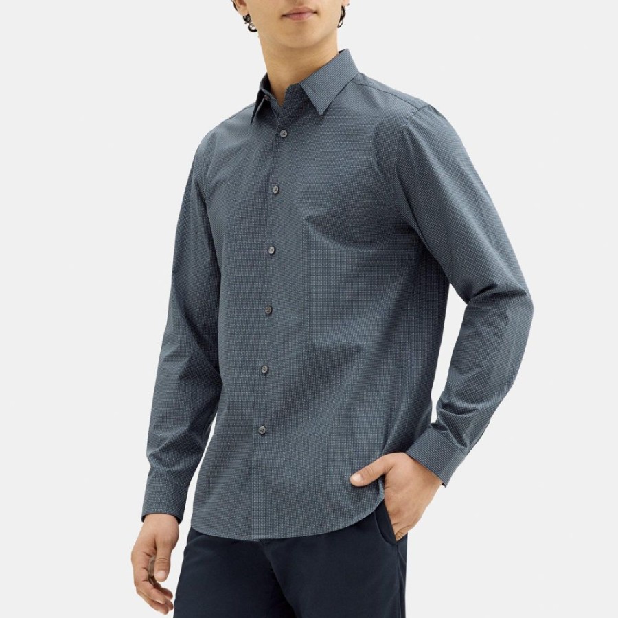 Men Theory Outlet | Standard-Fit Shirt In Polka Dot Cotton Eclipse/White