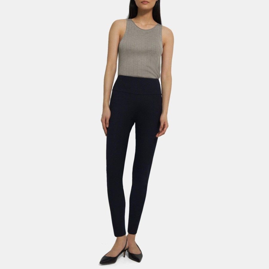 Women Theory Outlet | Yoke Legging In Stretch Cotton Navy Ink