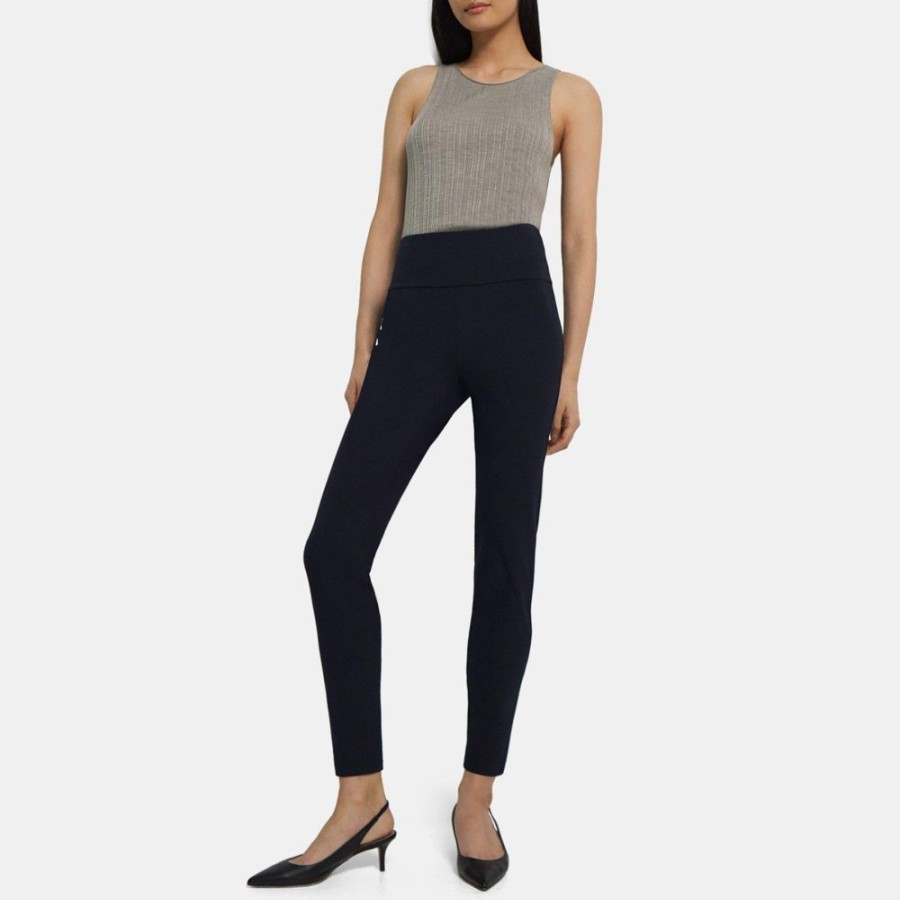 Women Theory Outlet | Yoke Legging In Stretch Cotton Navy Ink