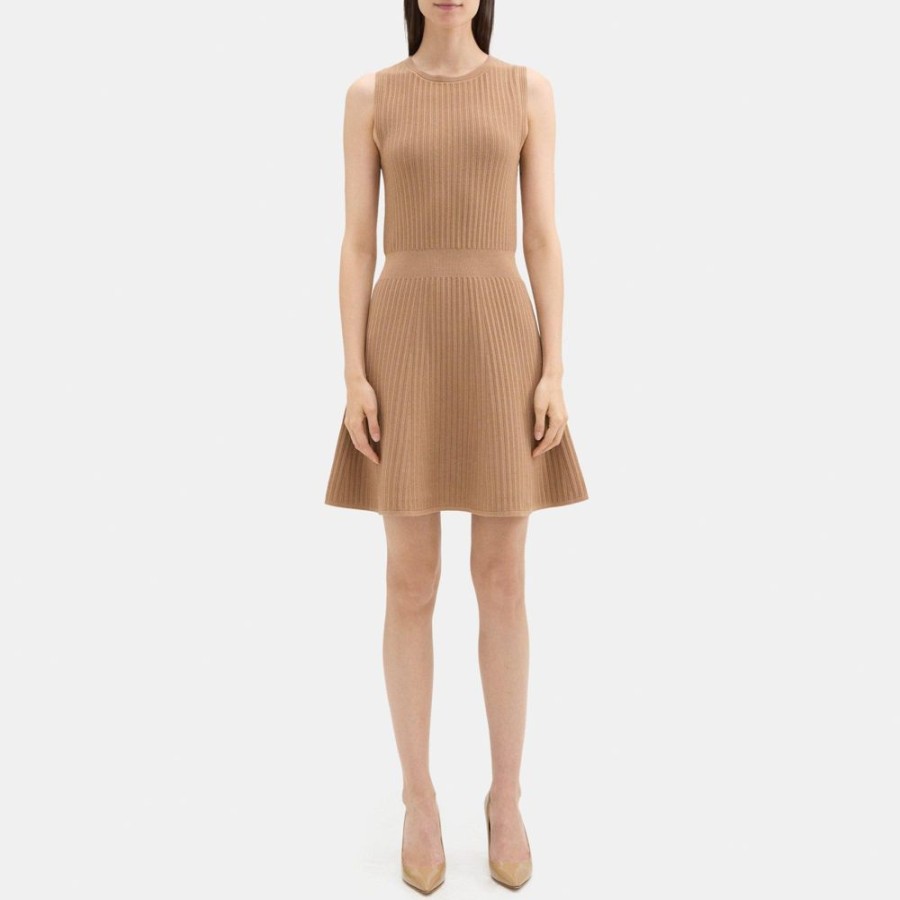 Women Theory Outlet | Fit-And-Flare Dress In Stretch Viscose Knit Dark Camel