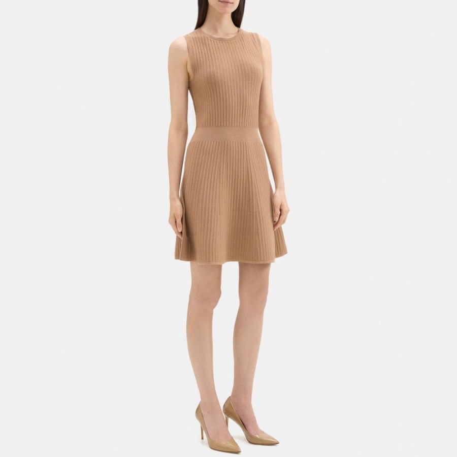 Women Theory Outlet | Fit-And-Flare Dress In Stretch Viscose Knit Dark Camel