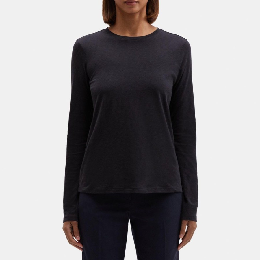 Women Theory Outlet | Long-Sleeve Tee In Slub Cotton Black