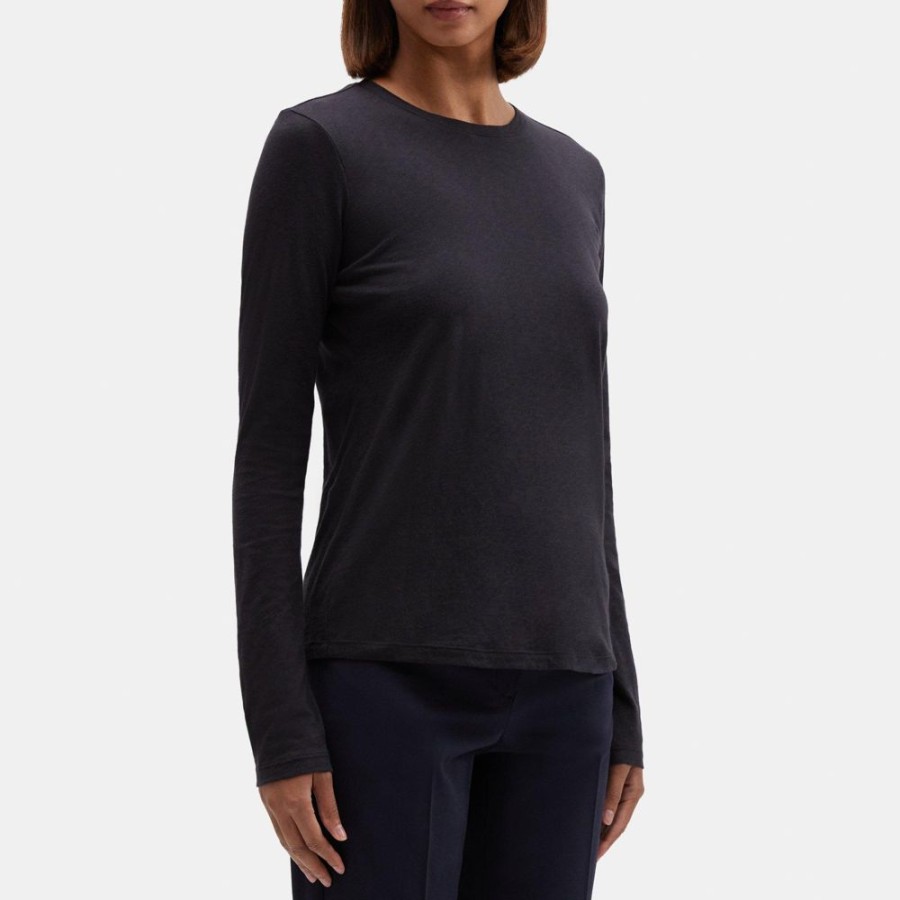 Women Theory Outlet | Long-Sleeve Tee In Slub Cotton Black