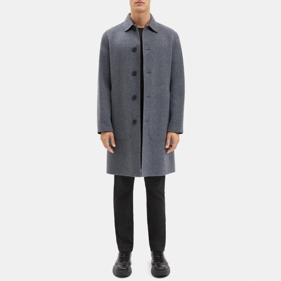 Men Theory Outlet | Car Coat In Double-Face Wool-Cashmere Dark Grey Melange/Navy