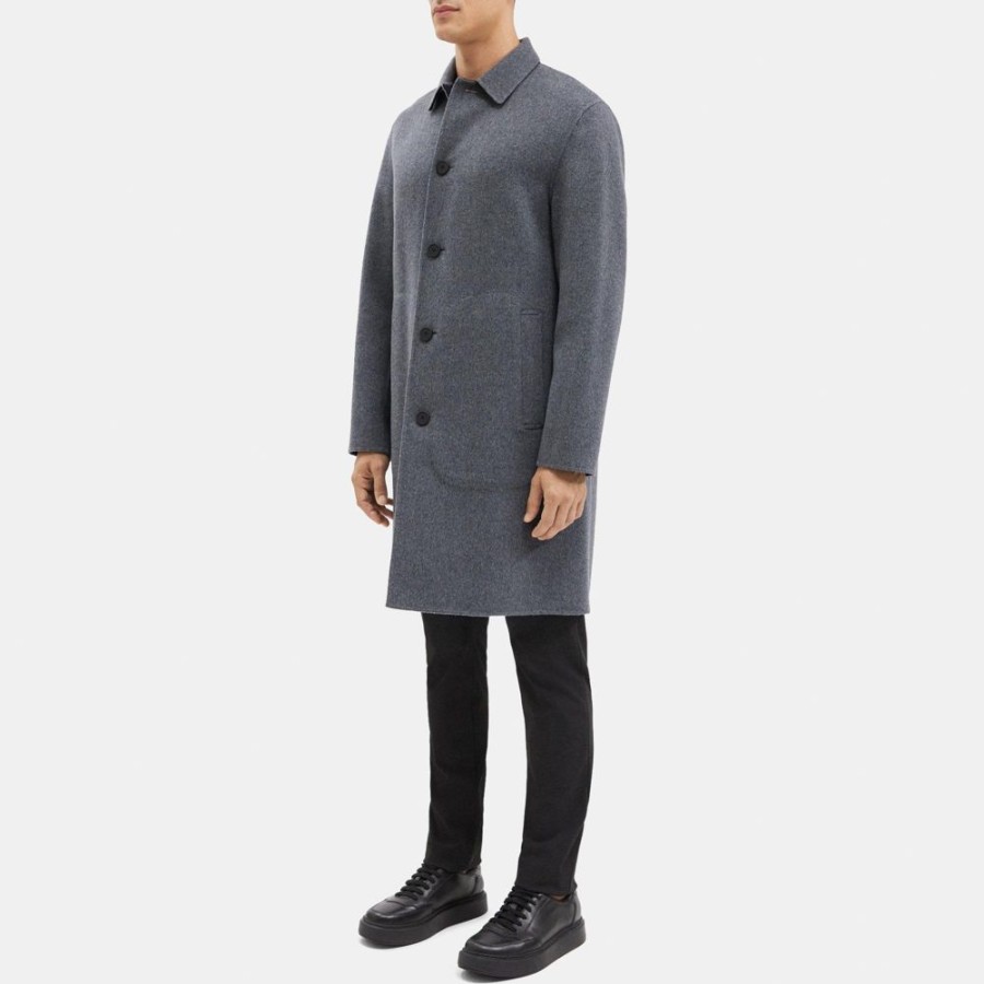 Men Theory Outlet | Car Coat In Double-Face Wool-Cashmere Dark Grey Melange/Navy