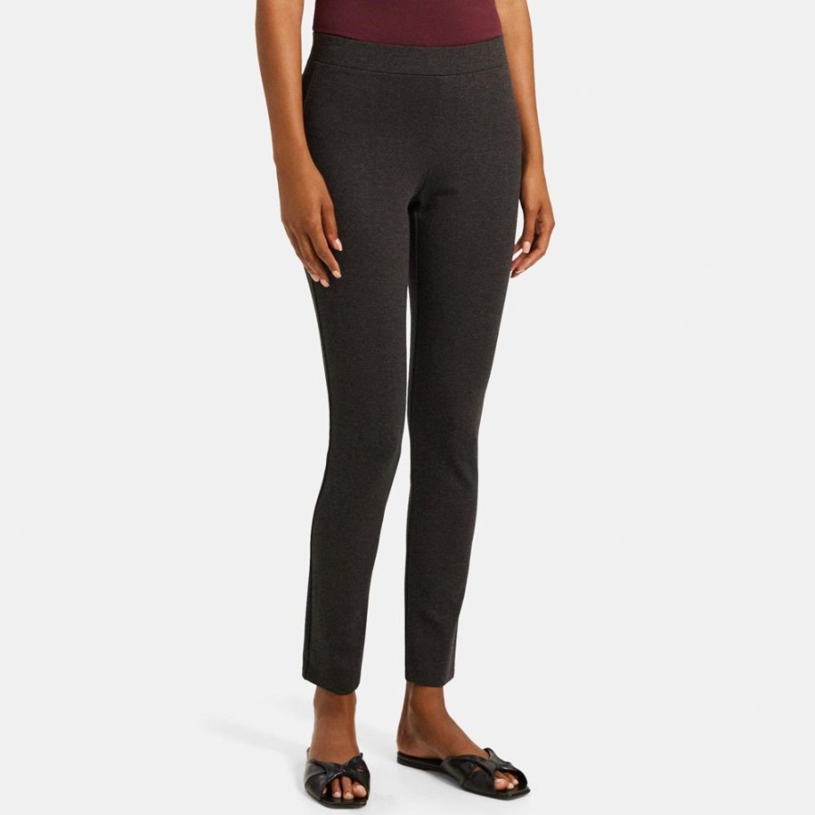 Women Theory Outlet | Legging In Heathered Stretch Knit Ponte Charcoal