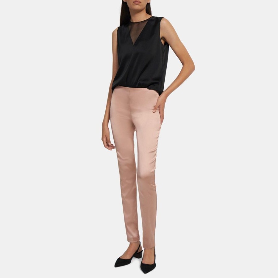 Women Theory Outlet | Skinny Legging In Stretch Satin Chalk Pink