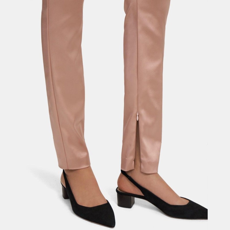 Women Theory Outlet | Skinny Legging In Stretch Satin Chalk Pink