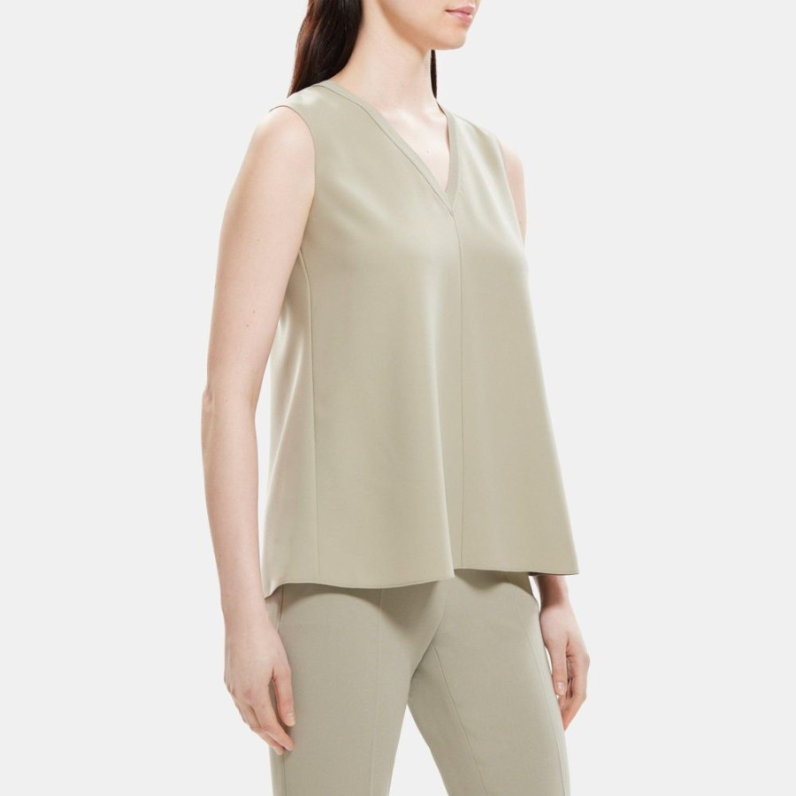 Women Theory Outlet | V-Neck Tank Top In Crepe Sage