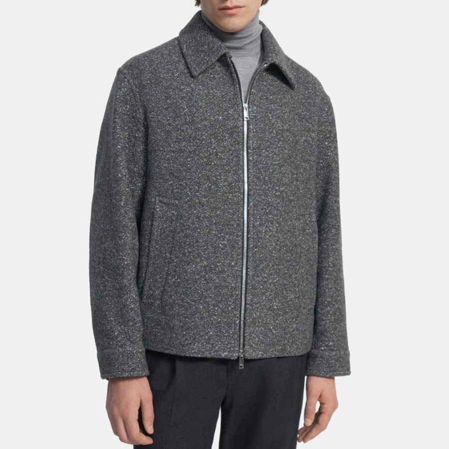 Men Theory Outlet | Zip Jacket In Wool-Blend Boucle Charcoal Multi