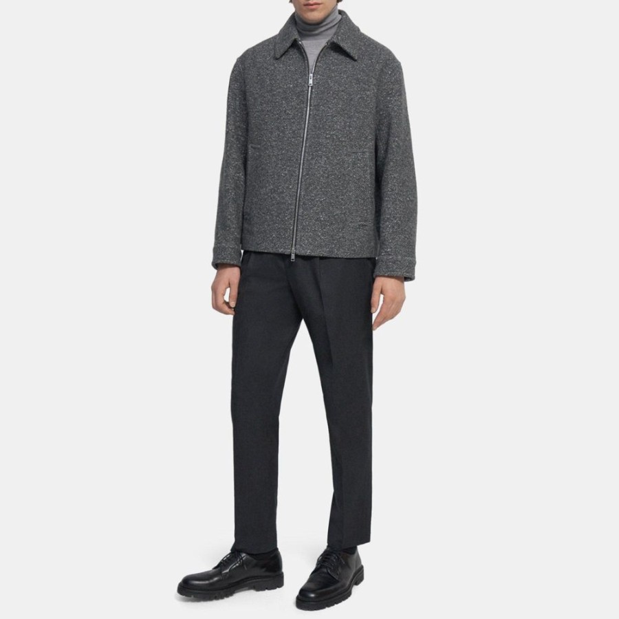 Men Theory Outlet | Zip Jacket In Wool-Blend Boucle Charcoal Multi