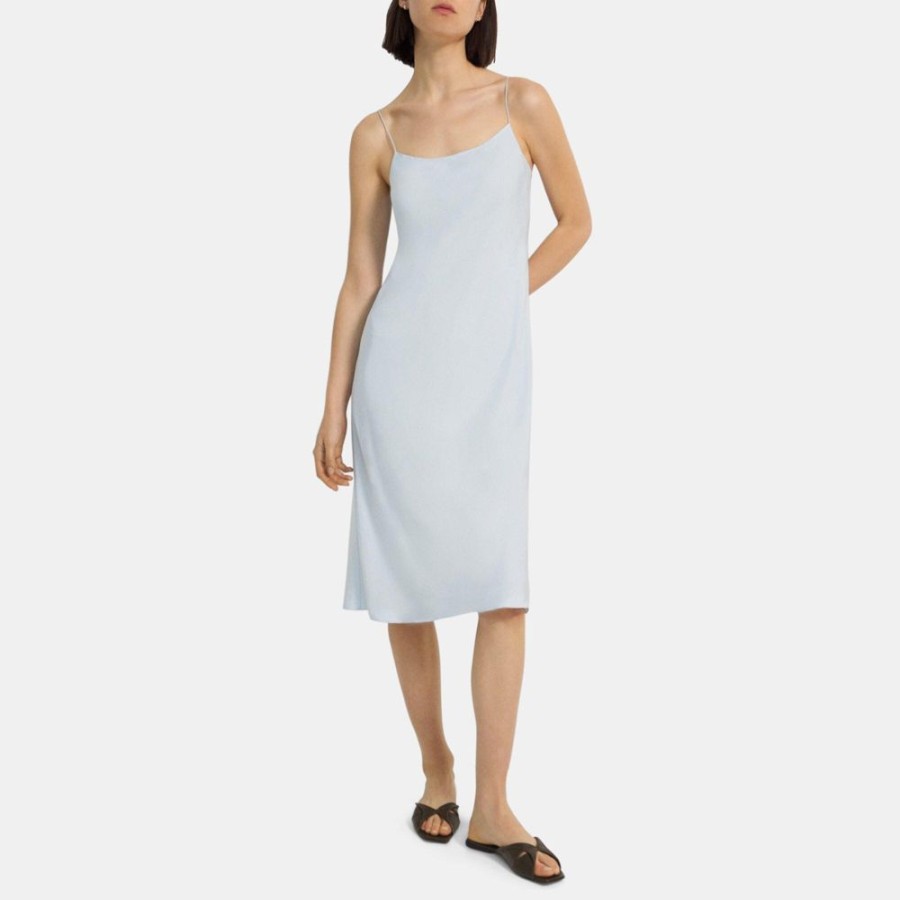 Women Theory Outlet | Smocked Slip Dress In Washed Twill Breeze