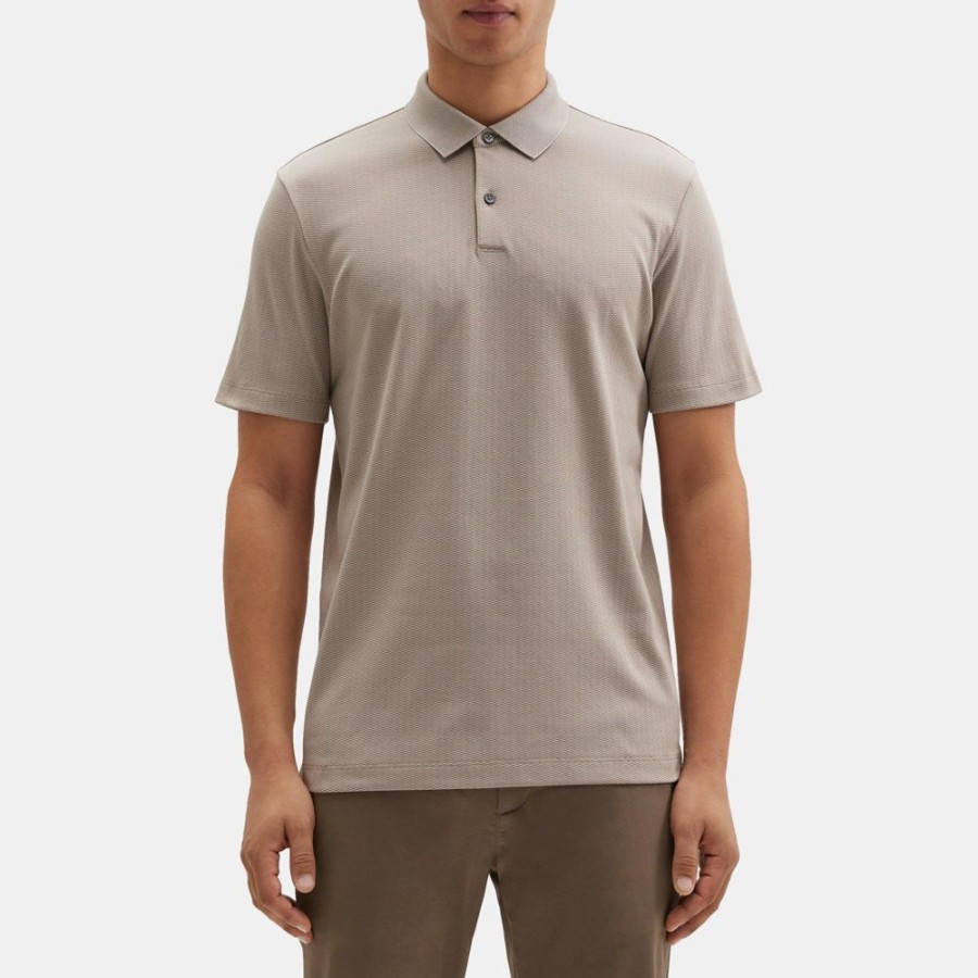 Men Theory Outlet | Standard Polo In Cotton-Blend Jacquard Bark/White