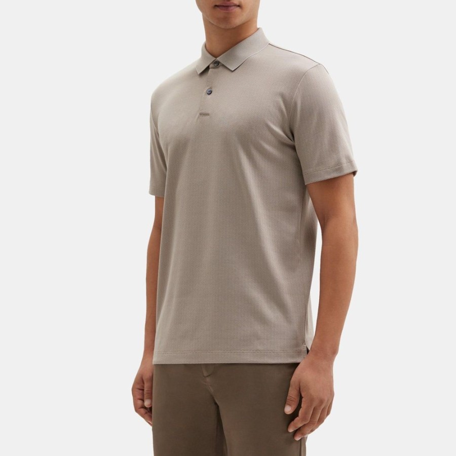 Men Theory Outlet | Standard Polo In Cotton-Blend Jacquard Bark/White