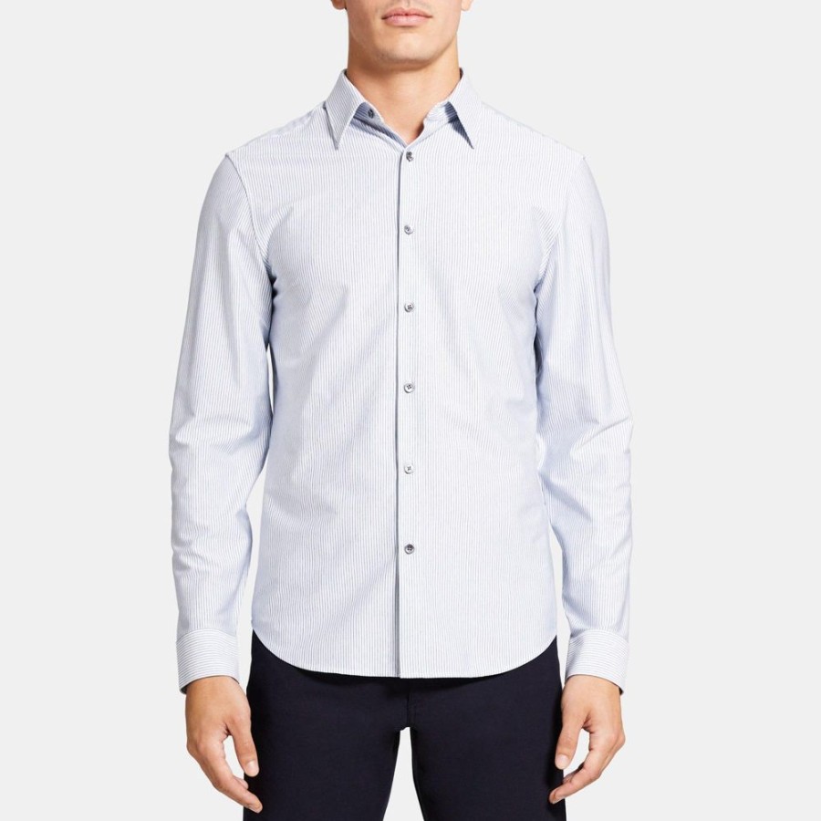 Men Theory Outlet | Tailored Shirt In Striped Structure Knit Eclipse/Olympic